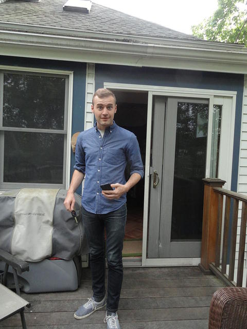 Deck overlooking backyard